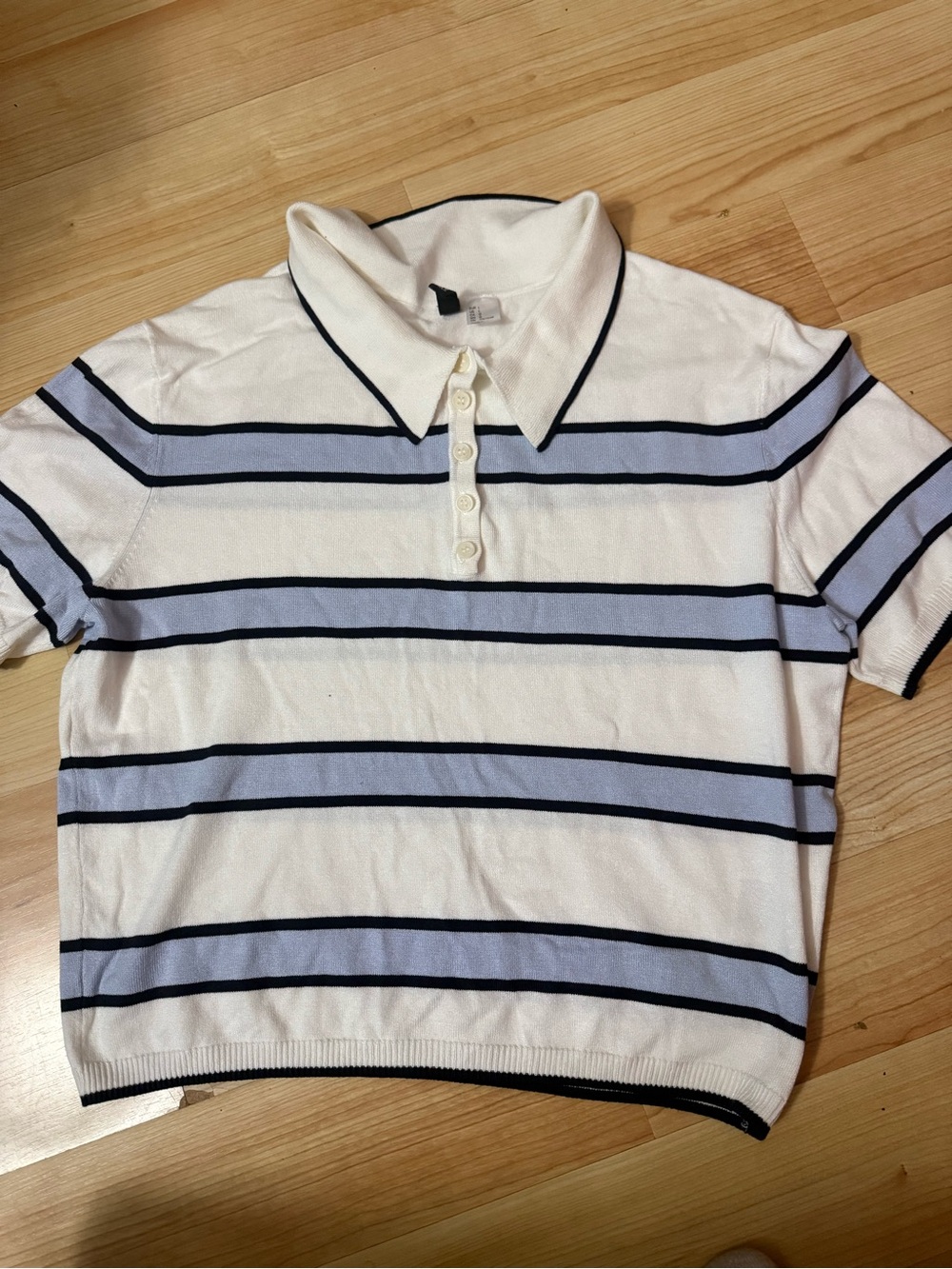 H&M White Polo Short Sleeve Tee with Blue and Black Stripes